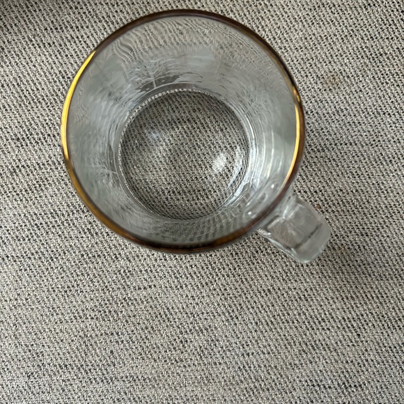 Libby Frosted Pines Glass mug, made in USA, gold tone rim, white, grey, clear - Picture 7 of 8